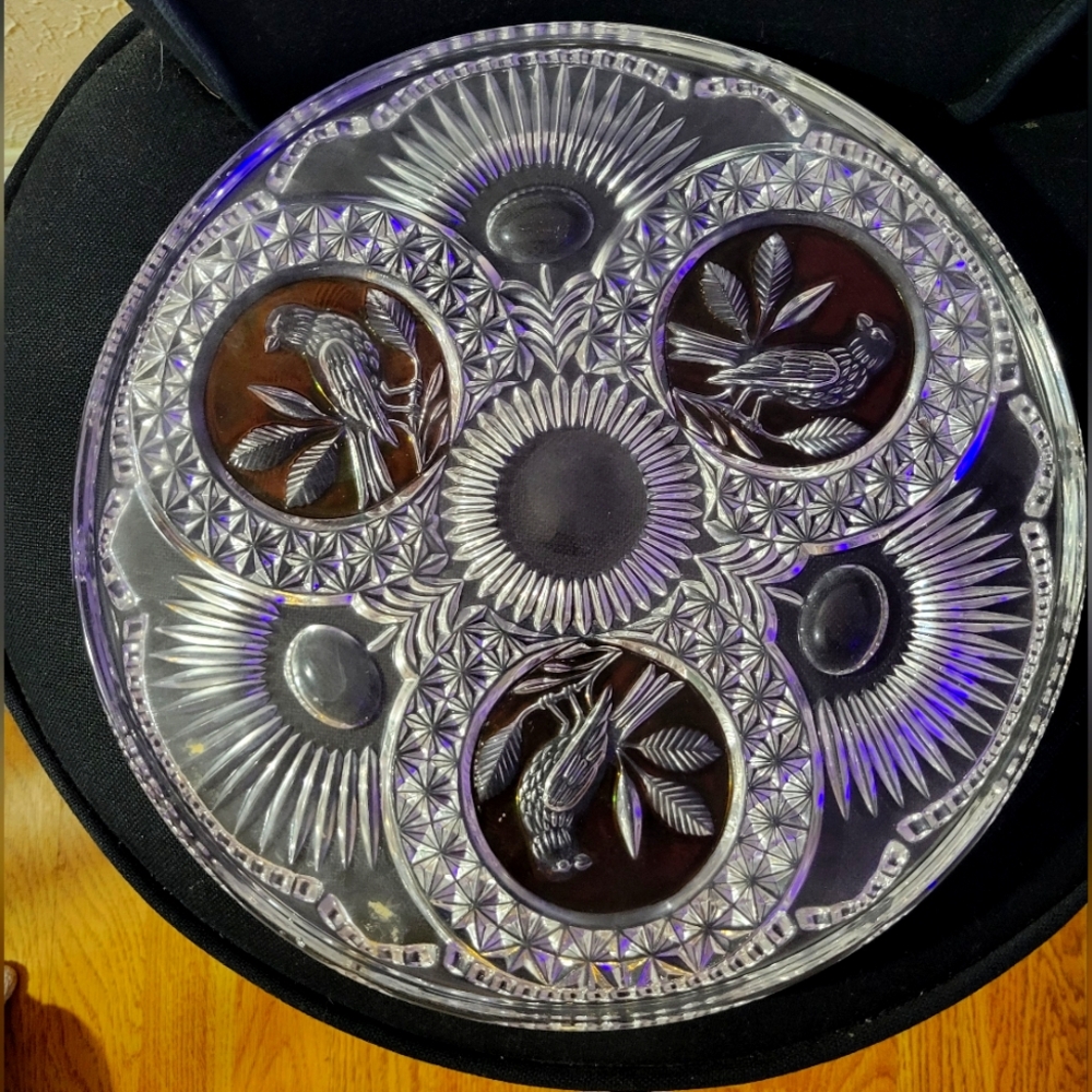 Vintage Hofbauer "Red Byrdes Collection" Platter 12" Lead Crystal-Estate.